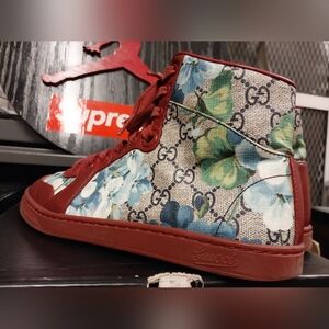 Gucci Red Floral GG Canvas High-Top Sneakers